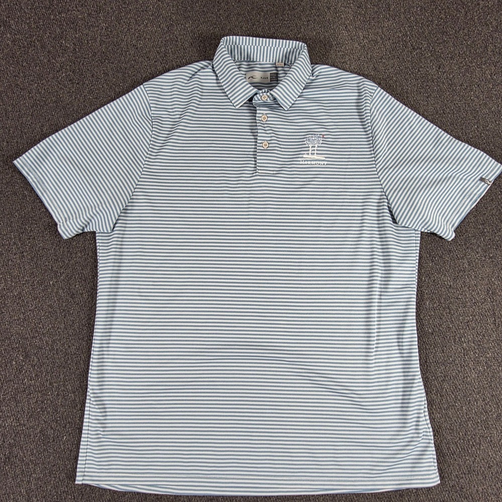 KJUS Polo Shirt Mens XL Blue White‎ Harmony Stripe UPF 30+ Comfort Fit Golf Top